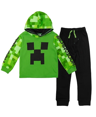 Minecraft Boys Creeper Fleece Pullover Hoodie and Pants Outfit Set