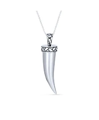 Bling Jewelry Protection Tooth Amulet Italian Horn Pendant Necklace Oxidized Sterling Silver With Chain