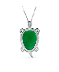 Bling Jewelry Large Nautical Tropical Beach Vacation Green Natural Jade Sea Turtle Pendant Statement Necklace Sterling Silver Oxidized