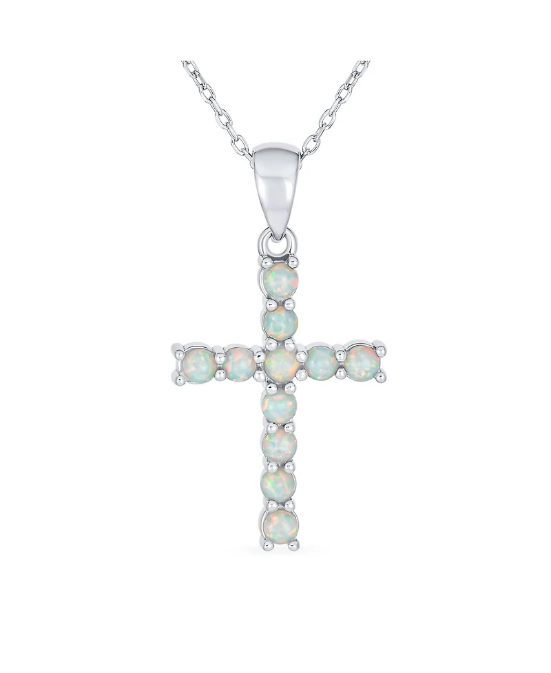 Bling Jewelry Religious White Synthetic Opal Cross Necklace Pendant Sterling Silver