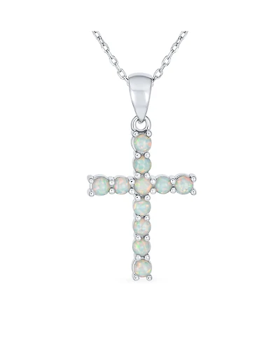 Bling Jewelry Religious White Synthetic Opal Cross Necklace Pendant Sterling Silver