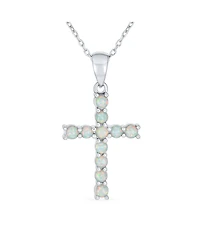 Bling Jewelry Religious White Synthetic Opal Cross Necklace Pendant Sterling Silver