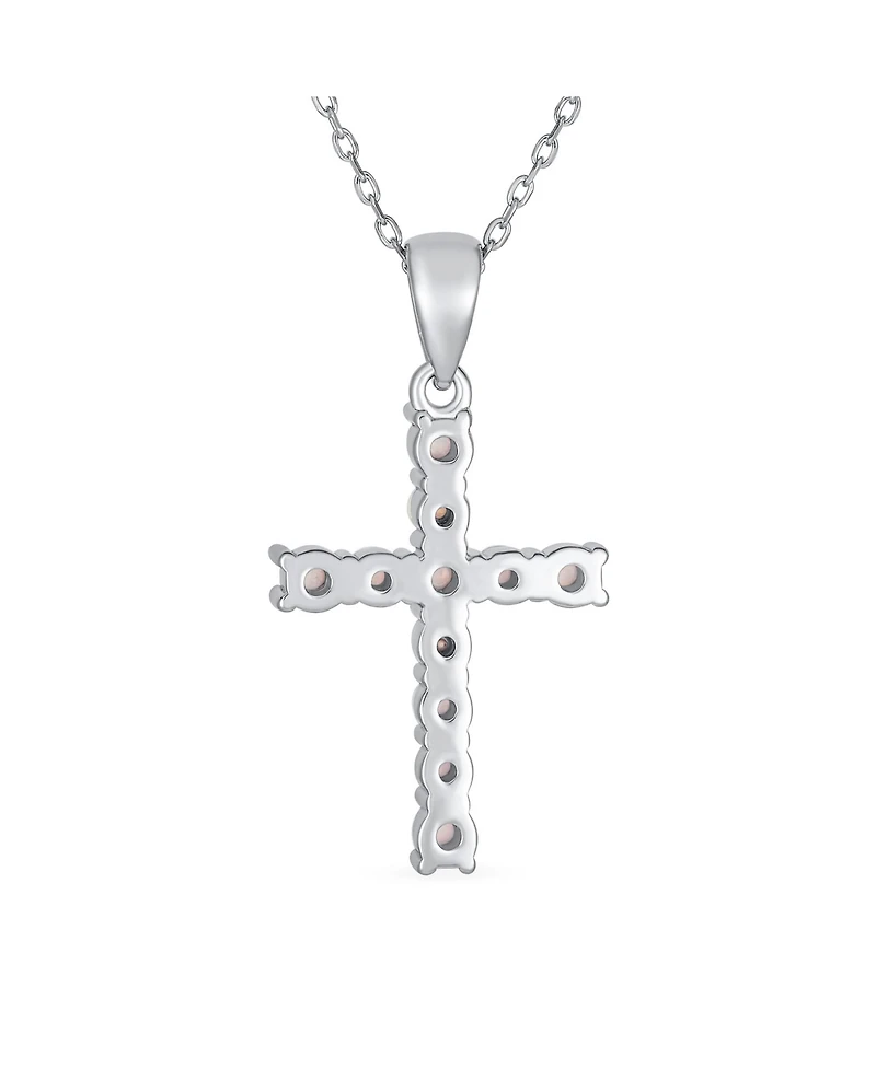 Bling Jewelry Religious White Synthetic Opal Cross Necklace Pendant Sterling Silver