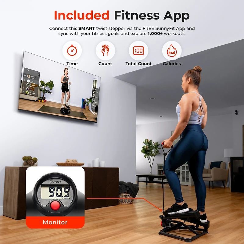 Sunny Health & Fitness Smart Twist Stepper Machine - Sf-S0979SMART