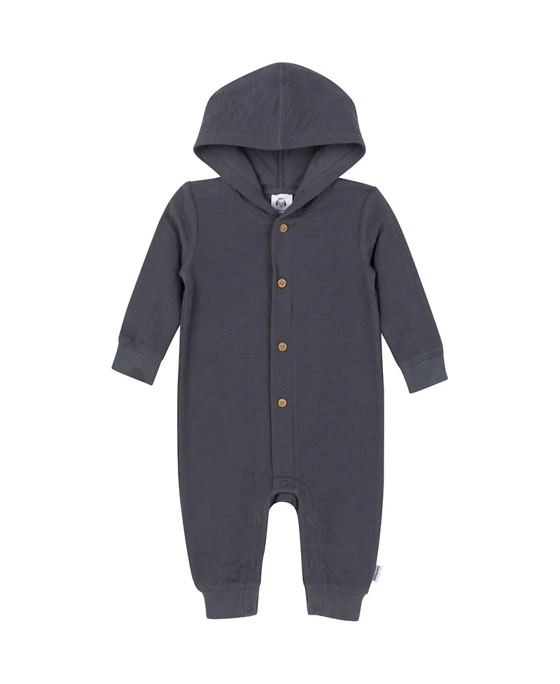 Gerber Baby Boys Hooded Romper, Charcoal