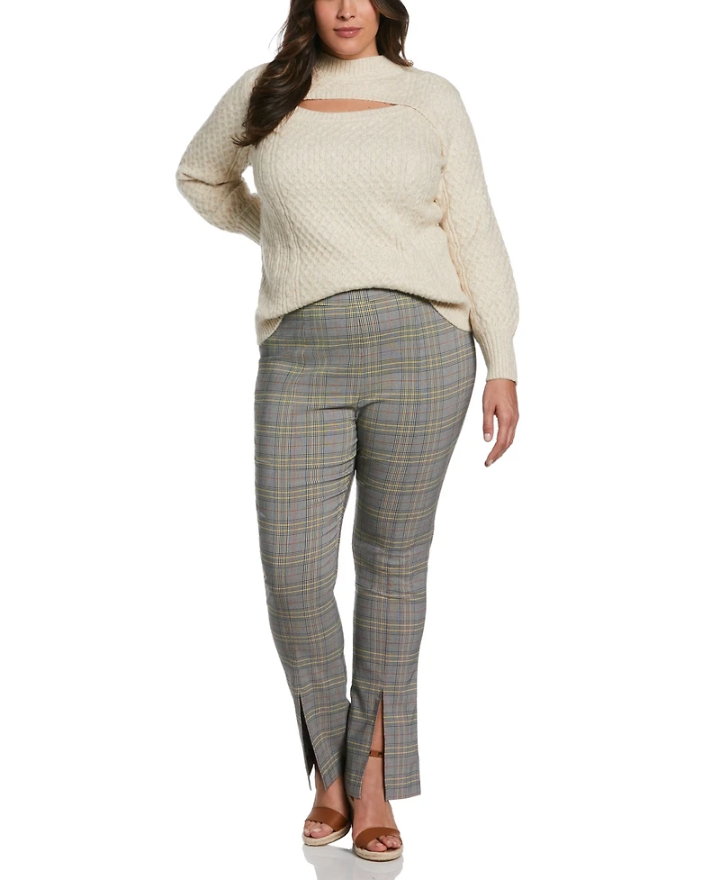 Ella Rafaella Plus Cut-Out Cable Knit Long Sleeve Sweater
