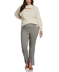 Ella Rafaella Plus Cut-Out Cable Knit Long Sleeve Sweater