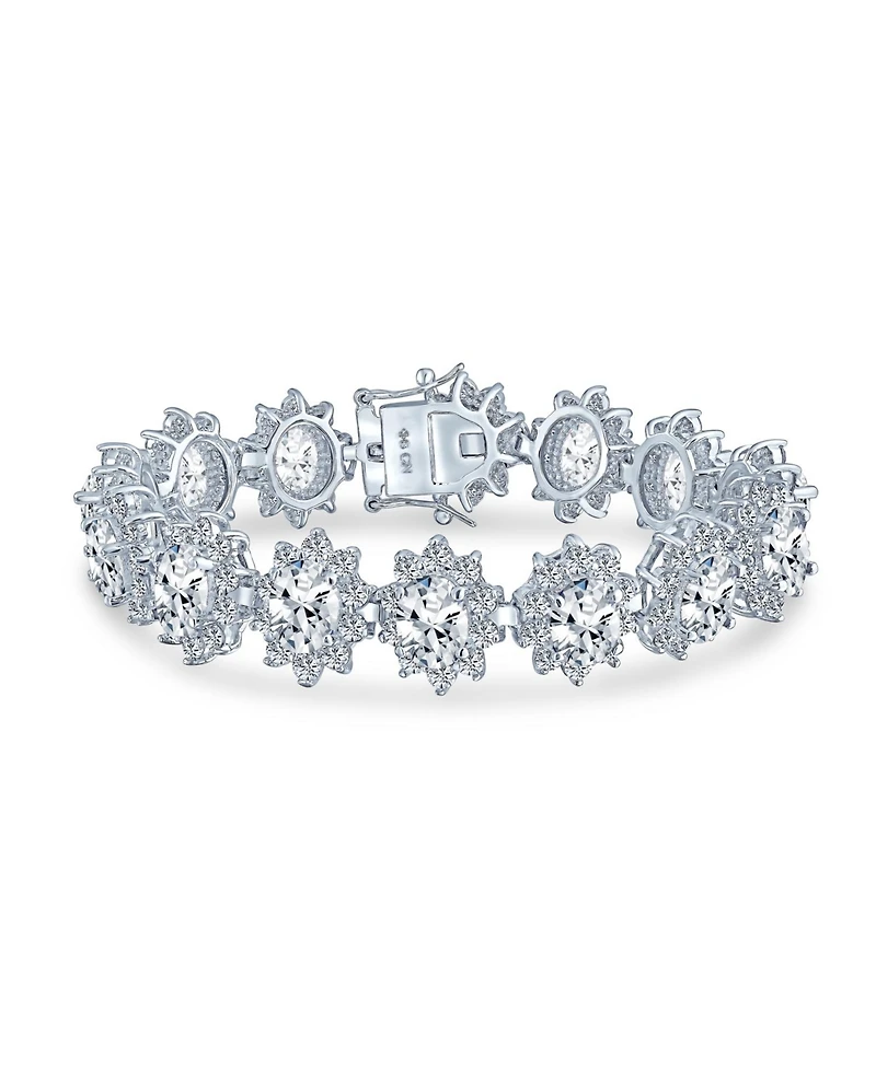 Bling Jewelry Style Fashion Oval Crown Halo Statement Bracelet Matching Clip On Earrings Jewelry Set Silver Plated