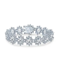 Bling Jewelry Style Fashion Oval Crown Halo Statement Bracelet Matching Clip On Earrings Jewelry Set Silver Plated