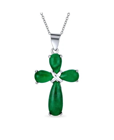 Bling Jewelry Timeless Fashion Black Onyx Green Jade Cross Pendant Necklace in Sterling Silver