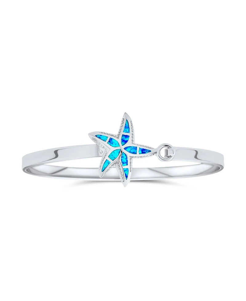 Bling Jewelry Nautical Beach Starfish Synthetic Blue Opal Bangle Bracelet Sterling Silver