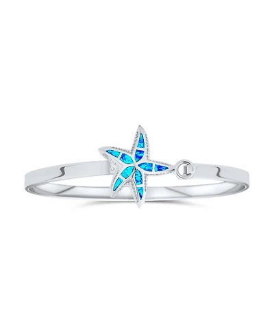Bling Jewelry Nautical Beach Starfish Synthetic Blue Opal Bangle Bracelet Sterling Silver