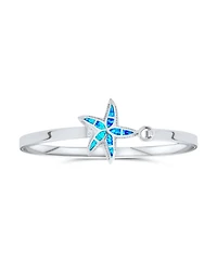 Bling Jewelry Nautical Beach Starfish Synthetic Blue Opal Bangle Bracelet Sterling Silver