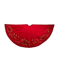 Kurt Adler 72-Inch Red Dupion Tree Skirt with Multi Sequin Poinsettia