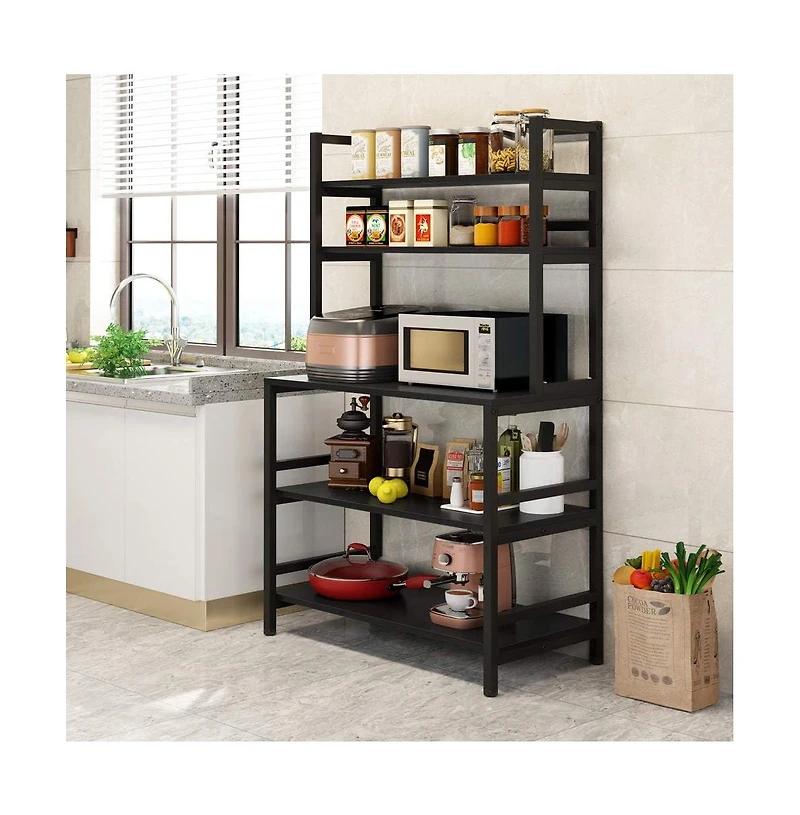 Tribesigns 5-Tier Kitchen Bakers Rack with Hutch, Industrial Microwave Oven Stand, Free Standing Kitchen Utility Cart Storage Shelf Organizer(Black)
