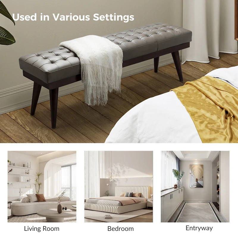 Terencio 55.5" Wide Bedroom Genuine Leather Bench
