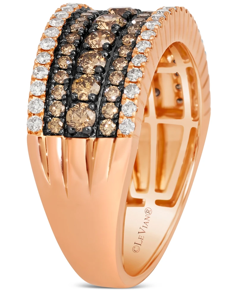 Le Vian Chocolate Diamond & Nude Diamond Multirow Statement Ring (1-1/5 ct. t.w.) in 14k Rose Gold