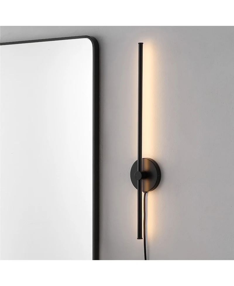 Jonathan Y Anton 27.25" 1-Light Modern Minimalist Iron Adjustable Bar Integrated Led Plug-In Sconce
