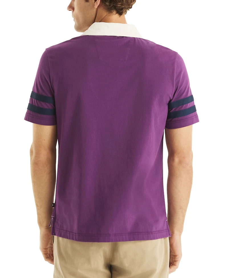 Nautica Men's Short Sleeve Striped-Trim Rugby Polo Shirt