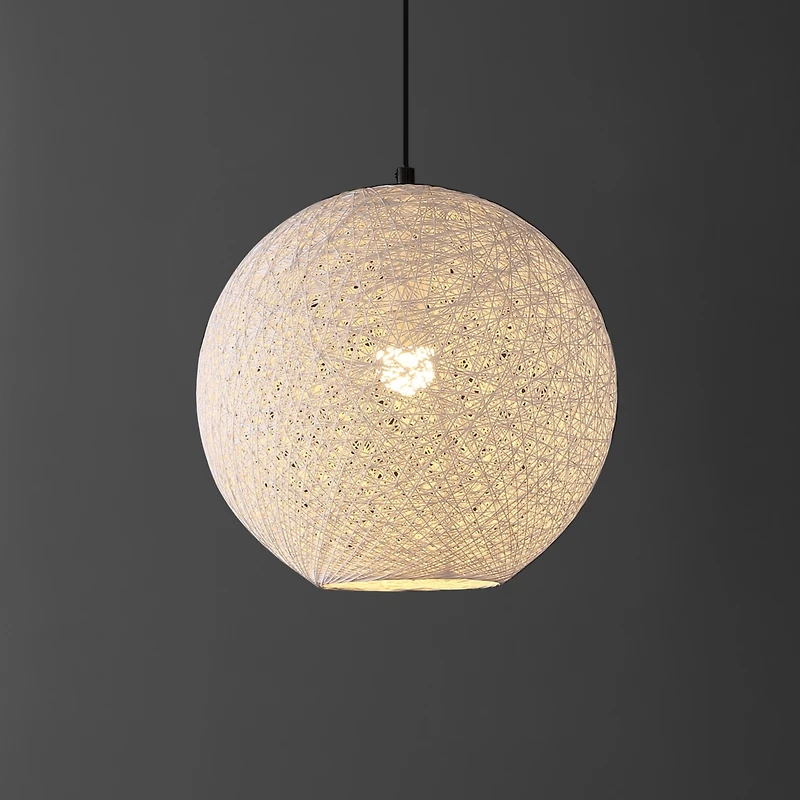Jonathan Y Lacey 16" 1-Light Bohemian Minimalist Iron/Rope Woven Globe Led Pendant, White/Black