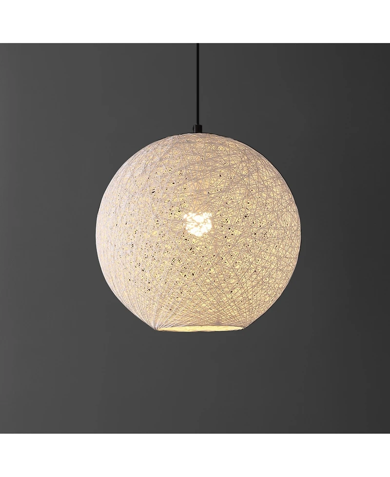 Jonathan Y Lacey 16" 1-Light Bohemian Minimalist Iron/Rope Woven Globe Led Pendant, White/Black