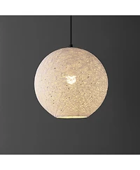 Jonathan Y Lacey 16" 1-Light Bohemian Minimalist Iron/Rope Woven Globe Led Pendant, White/Black
