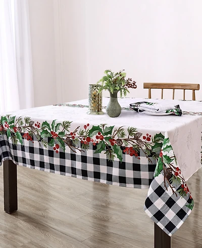 Elrene Holly Farmhouse Charm Holiday Fabric Rectangle Tablecloth, 102"x 60"