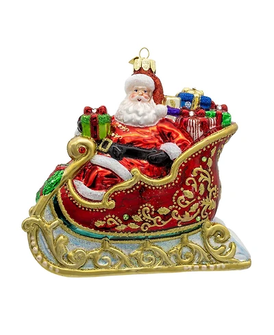Kurt Adler 6.25-Inch Bellissimo Glass Santa in Sleigh Ornament