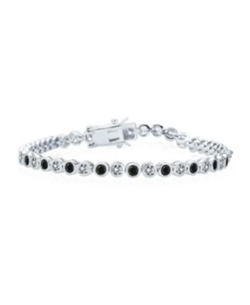 Bling Jewelry Formal Holiday Party 10ct Black White Alternating Cubic Zirconia Bubble Circle Bezel Solitaire Cz Tennis Bracelet Sterling Silver 7 Inch