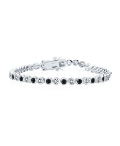 Bling Jewelry Formal Holiday Party 10ct Black White Alternating Cubic Zirconia Bubble Circle Bezel Solitaire Cz Tennis Bracelet Sterling Silver 7 Inch