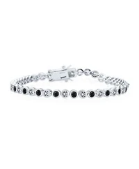 Bling Jewelry Formal Holiday Party 10ct Black White Alternating Cubic Zirconia Bubble Circle Bezel Solitaire Cz Tennis Bracelet Sterling Silver 7 Inch