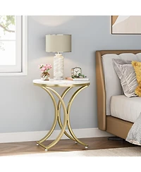 Tribesigns Set of 2 Small Round Sofa Side Table, Marble White and Gold End Table, Contemporary Marble Side Table