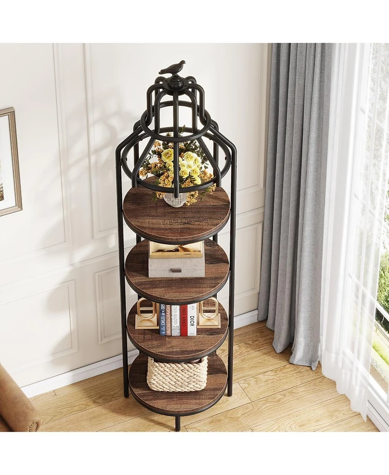 Tribesigns 4-Tier Narrow Tall Bookshelf, Rustic Small Bookcase Corner Book Shelf, Freestanding Display Shelves for Living Room, Home Office, Kitchen