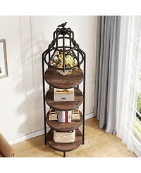 Tribesigns 4-Tier Narrow Tall Bookshelf, Rustic Small Bookcase Corner Book Shelf, Freestanding Display Shelves for Living Room, Home Office, Kitchen