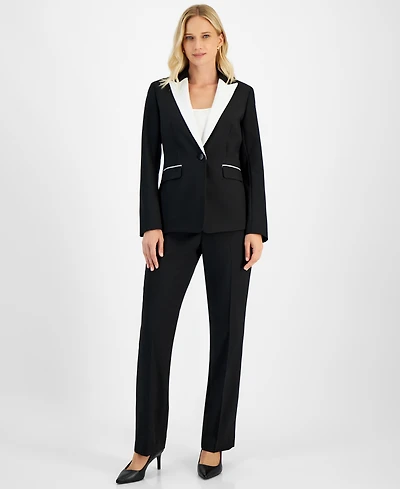 Le Suit Women's Contrast-Lapel Pantsuit