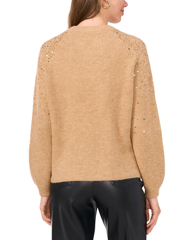Vince Camuto Women's Cozy Crewneck Sequined Raglan-Sleeve Sweater