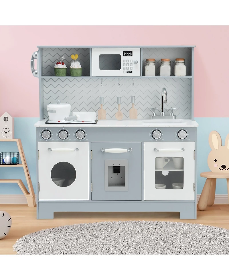 Skonyon Pretend Play Kitchen Wooden Toy Set for Kids with Realistic Light and Sound