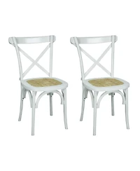 Jonathan Y Cassis Classic Traditional X-Back Wood Rattan Dining Chair, Gray/Natural (Set of 2)
