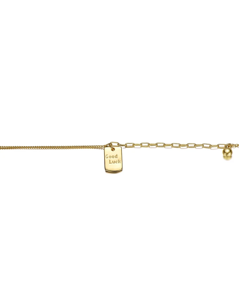 Sterling Silver 14k Yellow Gold PLated Anklet with Golden Pearl and Square Charm