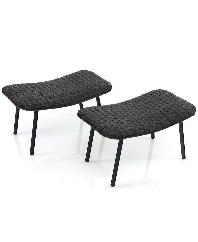 Set of 2 Patio Rattan Ottoman with Padded Quick Dry Foam & Heavy-Duty Metal Legs