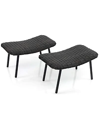 Set of 2 Patio Rattan Ottoman with Padded Quick Dry Foam & Heavy-Duty Metal Legs