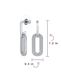 Bling Jewelry Geometric Vertical U Rectangle Inside Out Micro Pave Cz Dangling Chain Link Paperclip Earrings Gold Plated