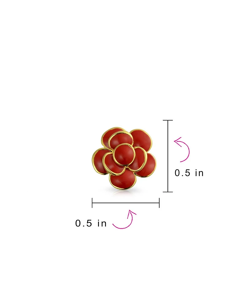 Bling Jewelry Retro Enamel Rose Flower Clip On Earrings Button Style For Non Pierced Ears Gold Plated Brass