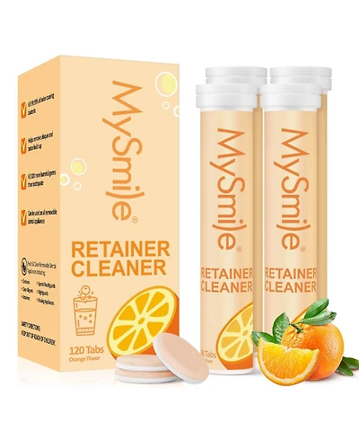 MySmile Retainer Cleaner with 120 Denture Cleaning Tablets, Quickly Remove Odors, Discoloration Stains & Plaque from Aligner, Mouth Guard, Night Guard