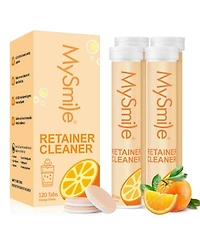 MySmile Retainer Cleaner with 120 Denture Cleaning Tablets, Quickly Remove Odors, Discoloration Stains & Plaque from Aligner, Mouth Guard, Night Guard