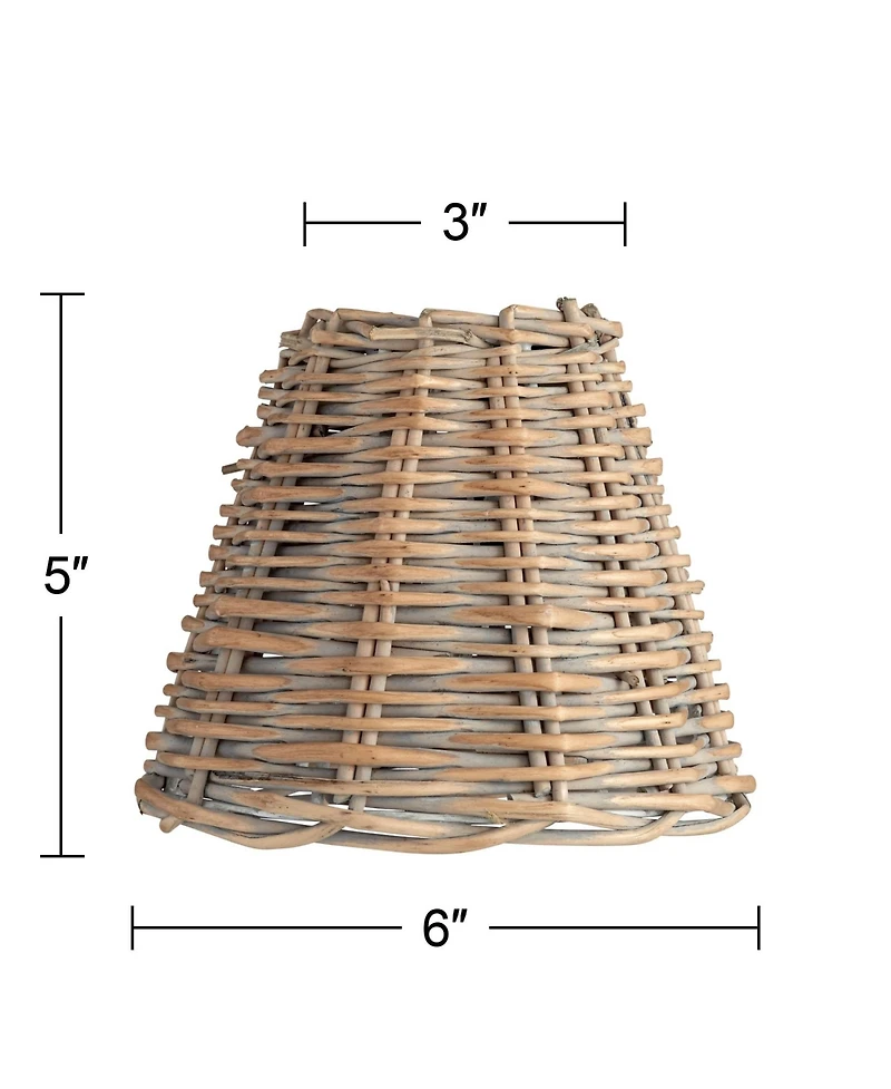 Springcrest Collection Set of 6 Lamp Shades Natural Wicker Weave Small 3" Top x 6" Bottom x 5" High Candelabra Clip-On Fitting