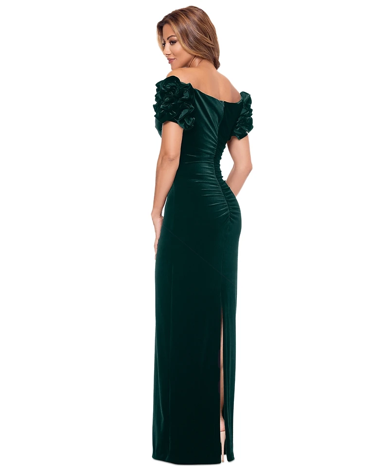 Xscape Women's Off-The-Shoulder Ruffled Velvet Gown