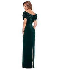 Xscape Women's Off-The-Shoulder Ruffled Velvet Gown
