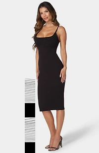 bebe Women's Square Neck Embellished Midi Dress