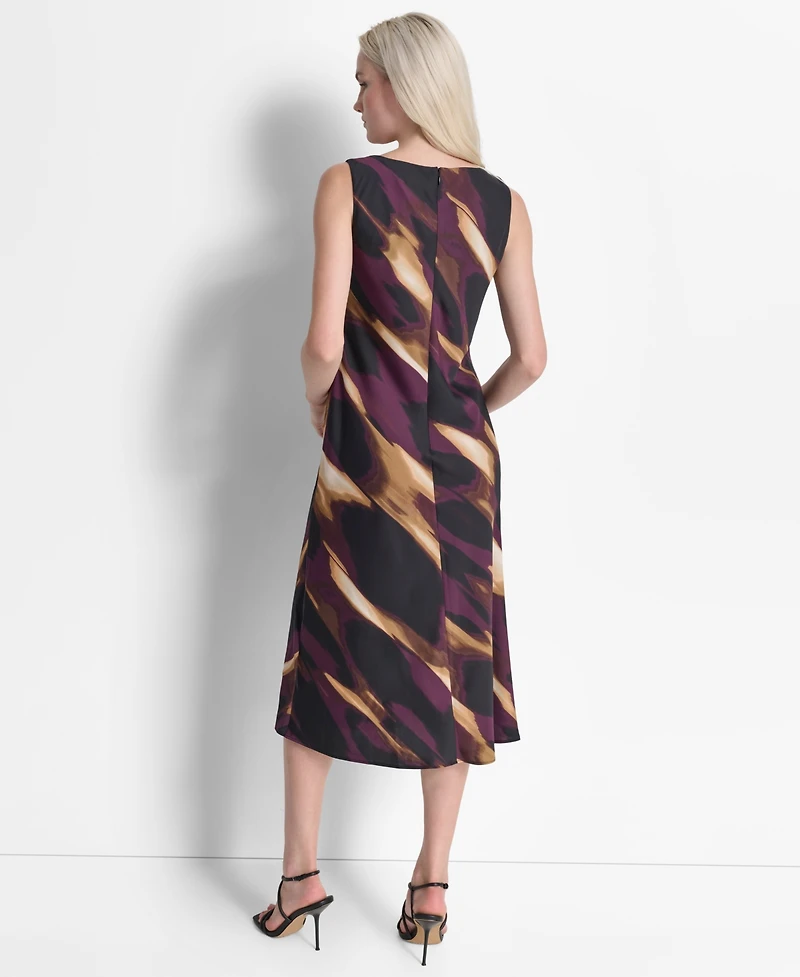 Dkny Women's Printed Sleeveless Cowlneck Midi Dress